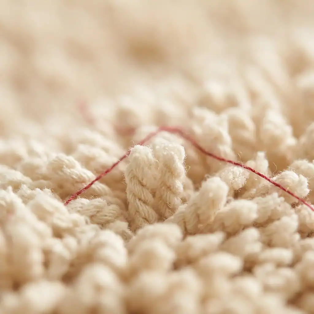 Close-up van de zachte lussen van een crèmekleurige badmat