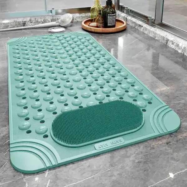 Groene vierkante douchemat met antislip textuur en borstelzone.