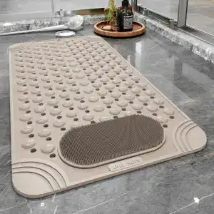 Vierkante douchemat antislip met borstelzone, beige, voor badkamer.