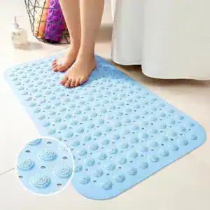 Blauwe rubber douchemat met antislip textuur voor badkamer.