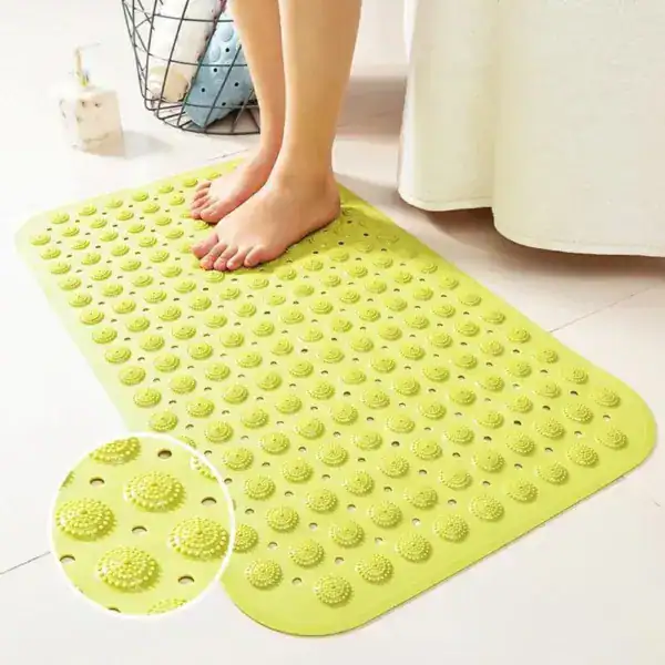 Groene douchemat rubber met antislip textuur voor badkamer.