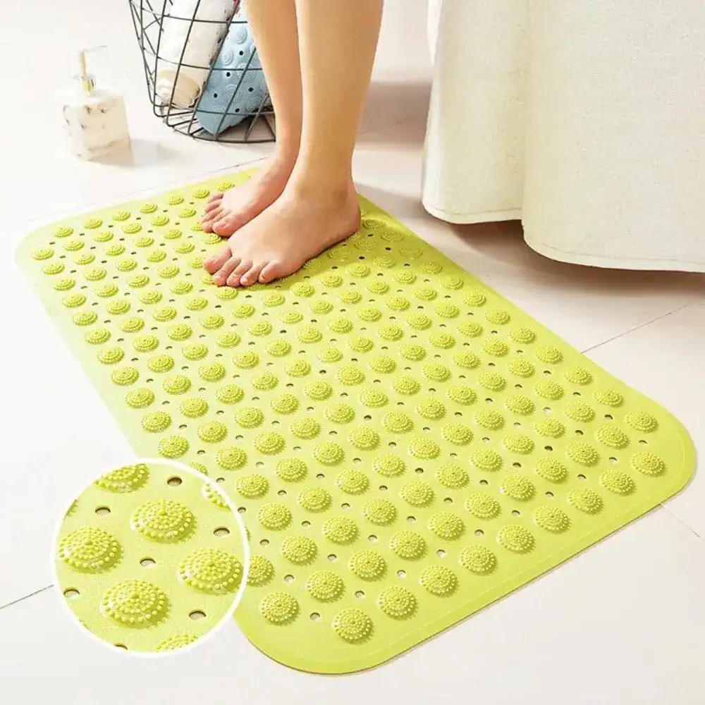 Groene douchemat rubber met antislip textuur voor badkamer.