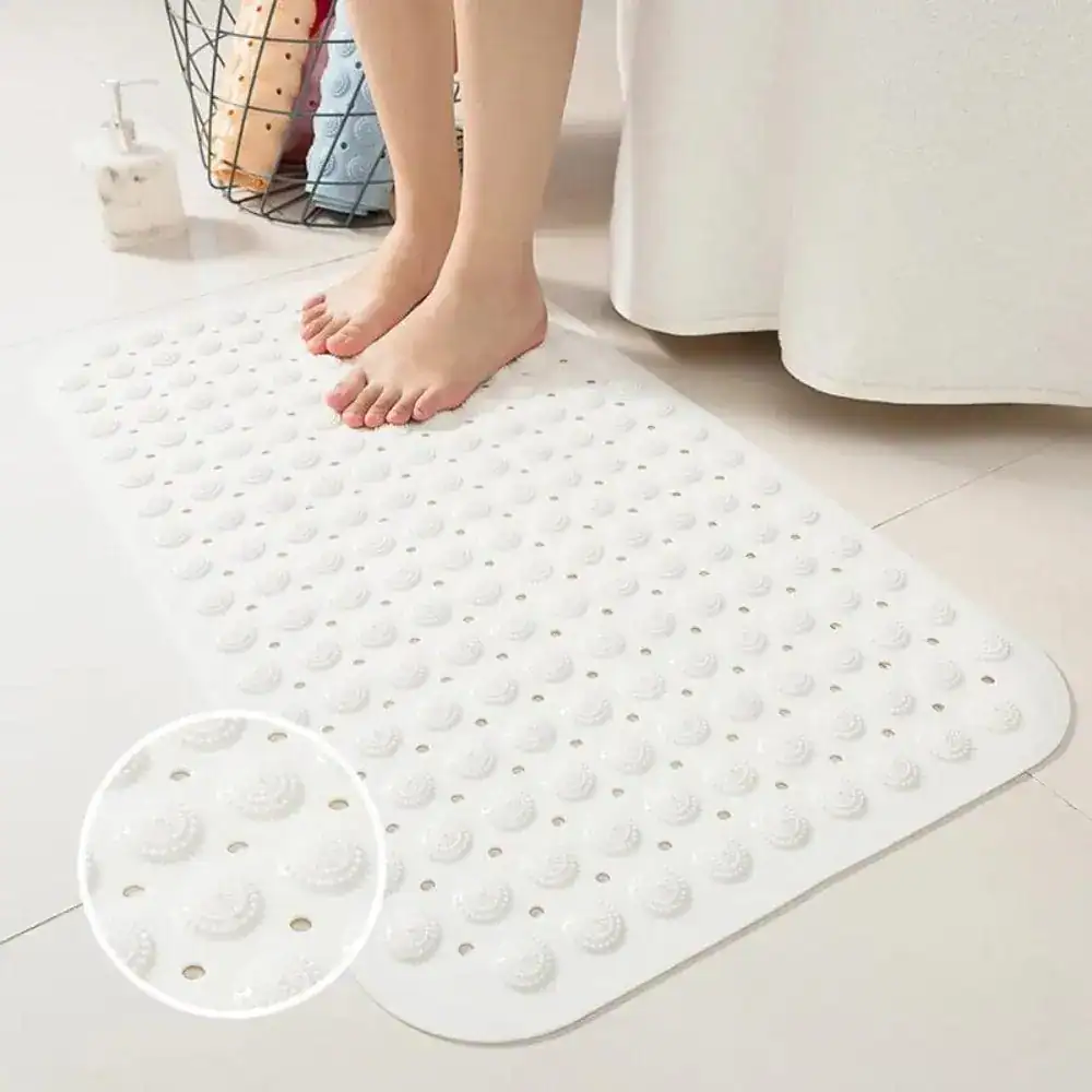 Witte douchemat rubber met antislip textuur voor badkamer.