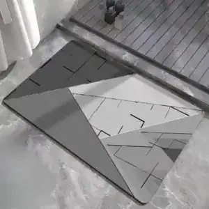 Badmat met geometrisch patroon in grijstinten, antislip voor badkamer.
