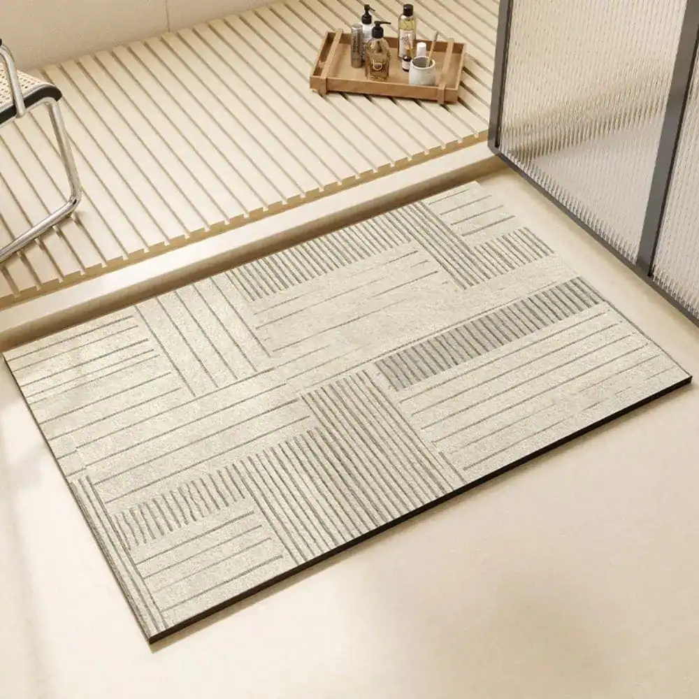 Extra grote badmat met gestreept patroon, antislip, voor badkamer en douche.