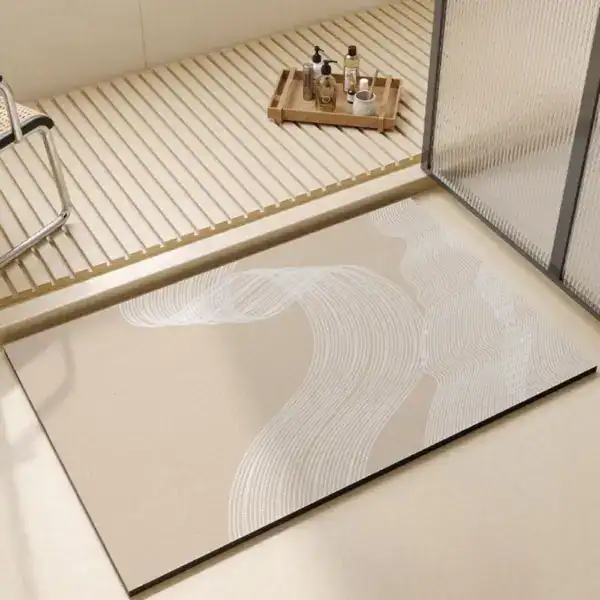Extra grote badmat met witte lijnpatronen, antislip, badkamer.