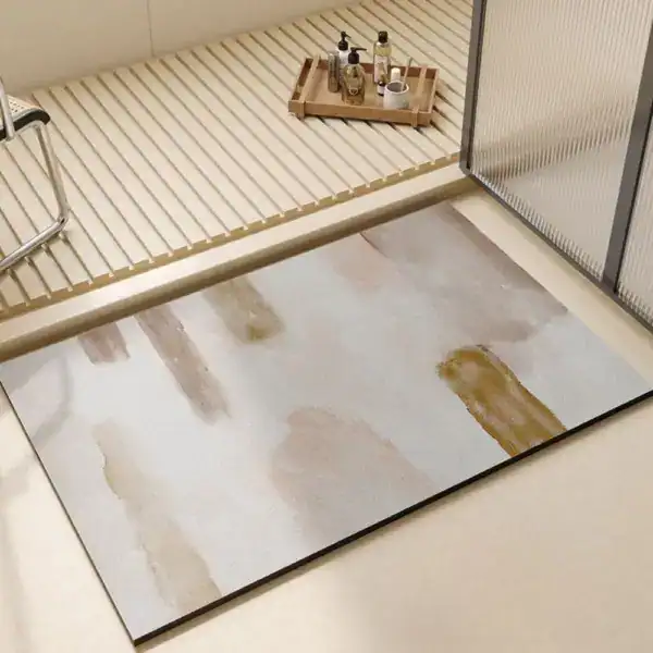 Extra grote badmat met abstracte kleurstreken, antislip voor badkamer.