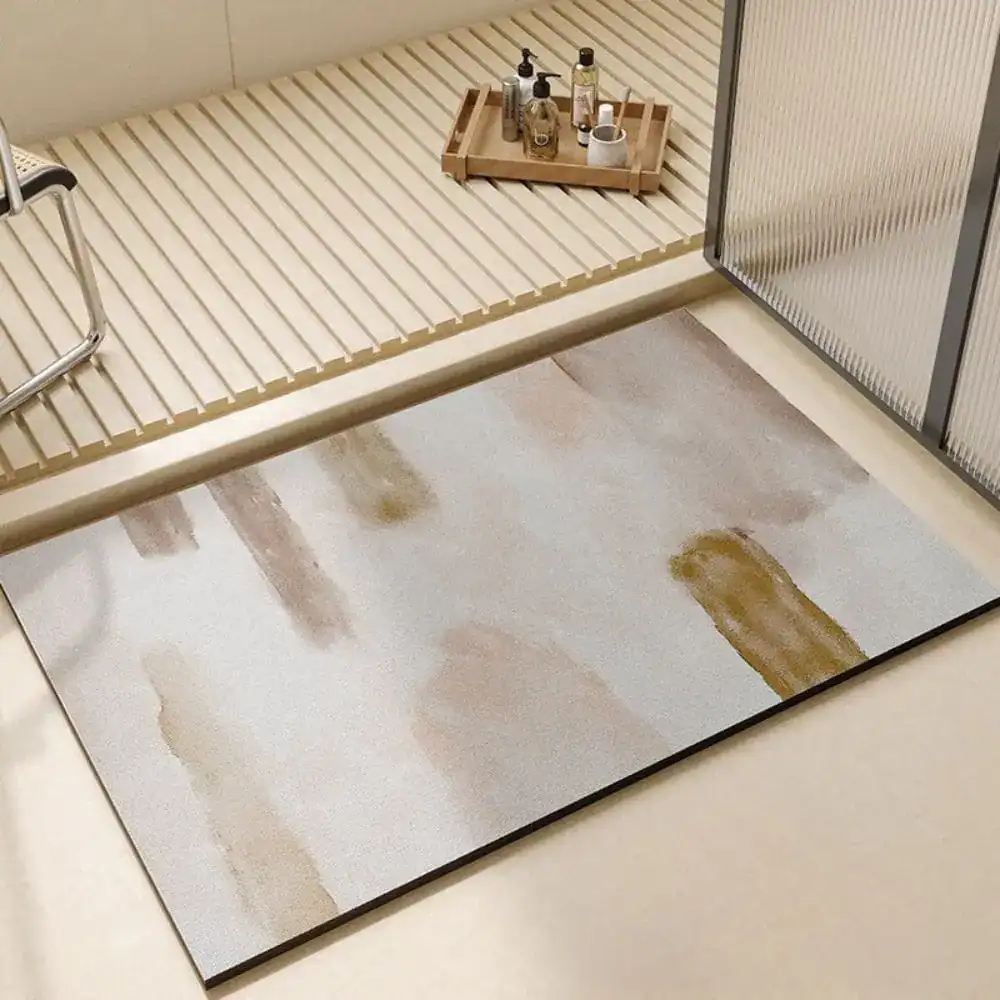 Extra grote badmat met abstracte kleurstreken, antislip voor badkamer.