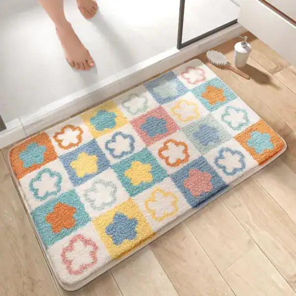 Gekleurde badmat met bloemmotief, antislip, voor badkamer en douche.