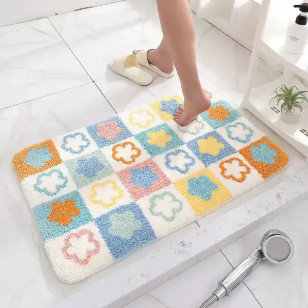 Gekleurde badmat met bloemmotief, antislip, voor badkamer.