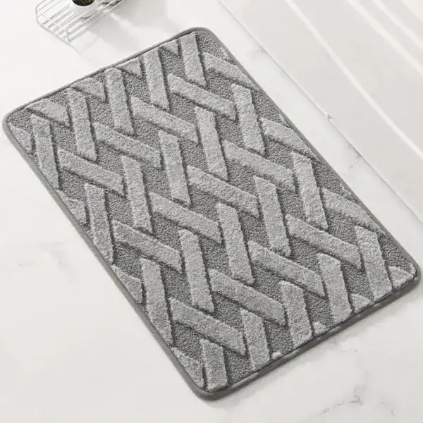 Geweven badmat met houten patroon in grijstinten, antislip voor badkamer.