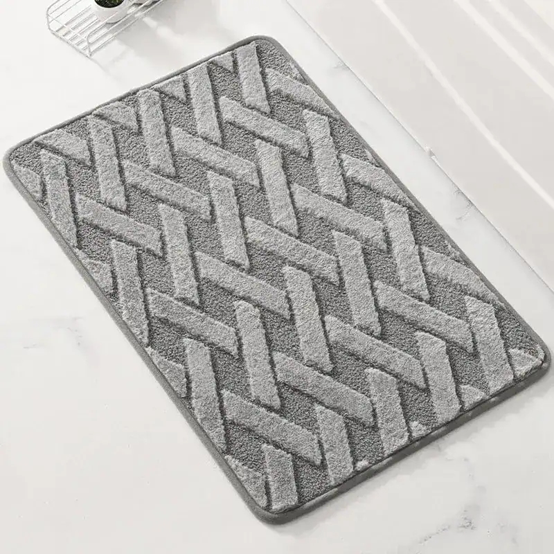 Geweven badmat met houten patroon in grijstinten, antislip voor badkamer.