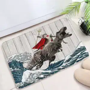 Badmat met dinosaurussenprint in badkamer, antislip badkamermat met speelse afbeelding.