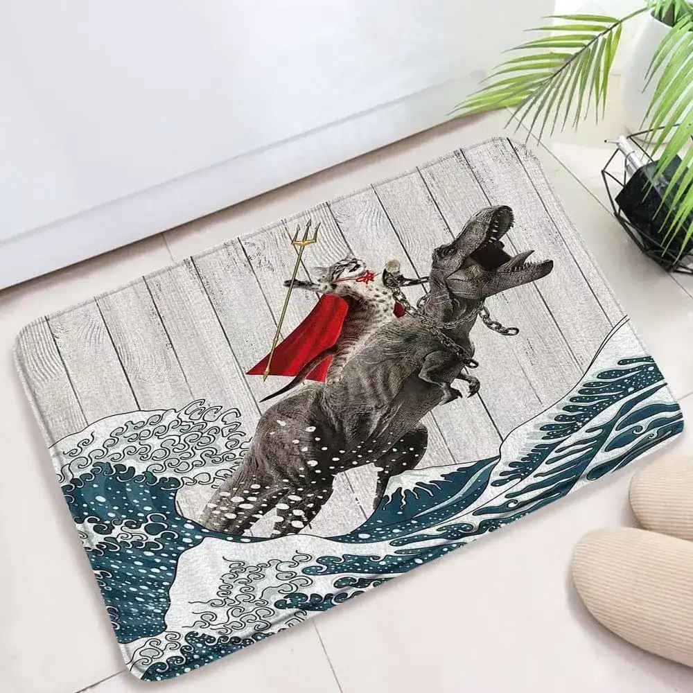 Badmat met dinosaurussenprint in badkamer, antislip badkamermat met speelse afbeelding.