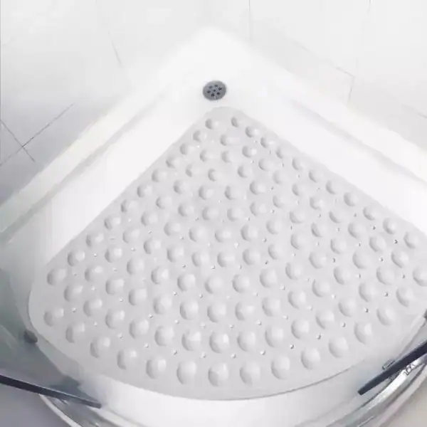 Hoek douchemat wit met antislip textuur voor douche.