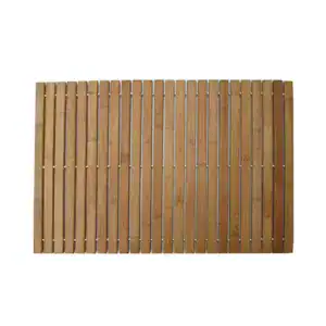 Houten badkamermat met sluitende planken, antislip voor douche en bad.