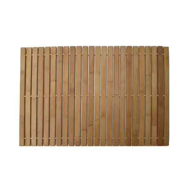 Houten badkamermat met sluitende planken, antislip voor douche en bad.