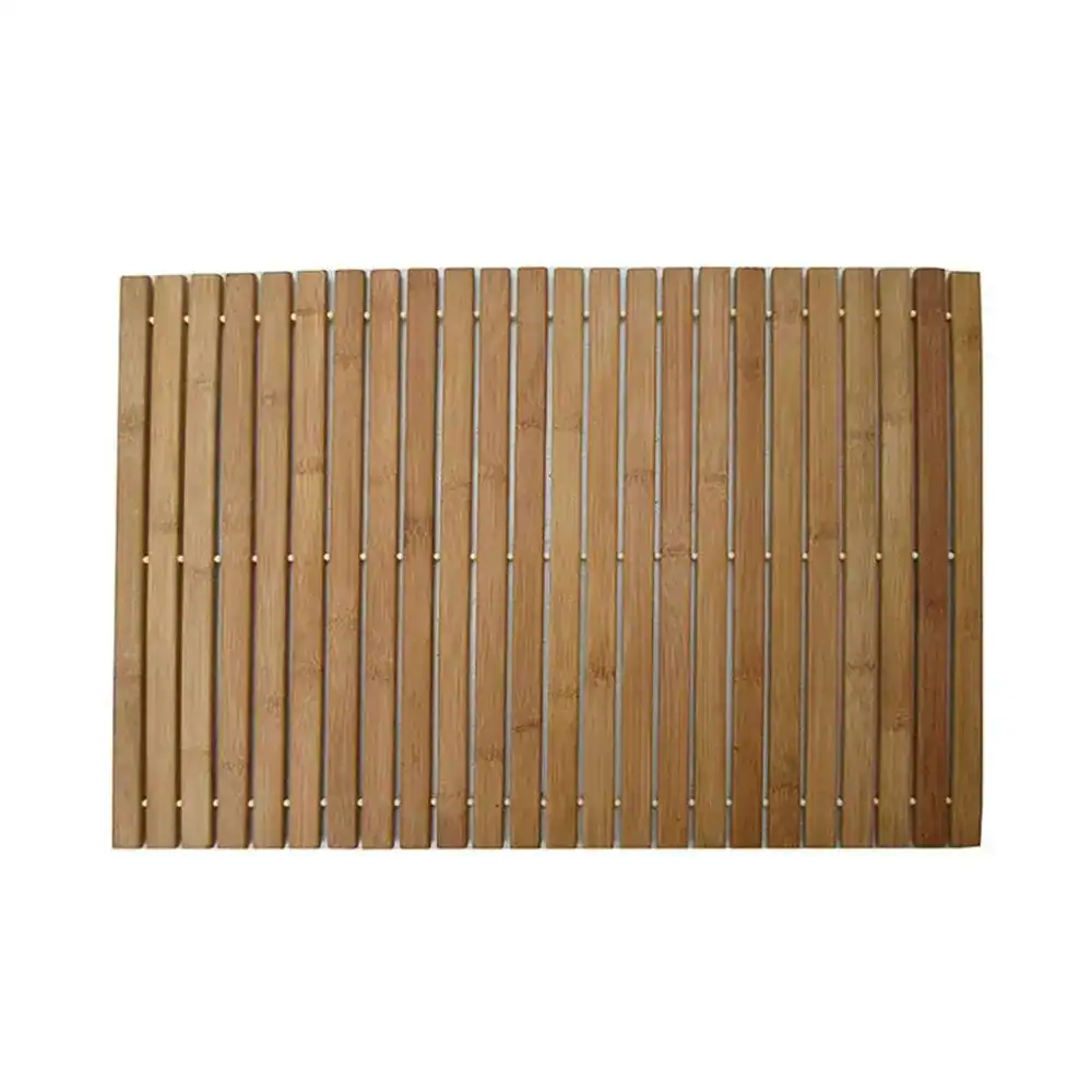 Houten badkamermat met sluitende planken, antislip voor douche en bad.