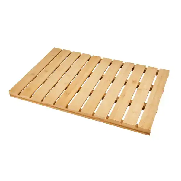 Houten badmat met slatstructuur, antislip, voor badkamer en douche.