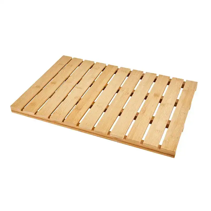 Houten badmat met slatstructuur, antislip, voor badkamer en douche.