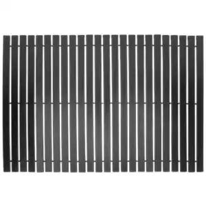 Zwarte houten badmat met slatontwerp, antislip voor badkamer en douche.