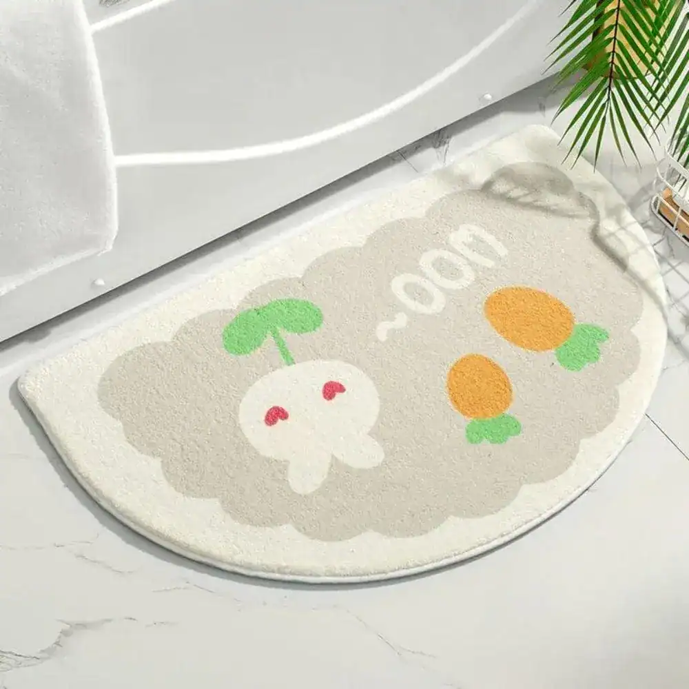 Kleine halfronde badmat met schaapje en wortels, antislip badkamermat voor kinderen.