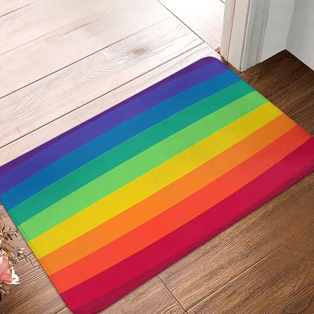 Kleurrijke badmat groot met regenboogstrepen, antislip voor badkamer en douche.
