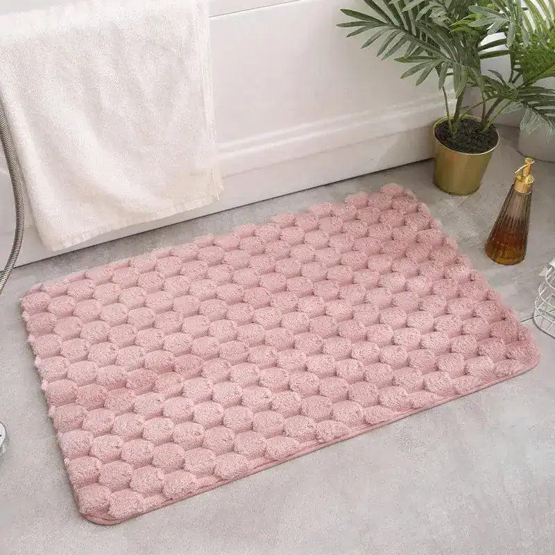 Luxe roze badkamermat met hexagonaal patroon, antislip, voor bad of douche.
