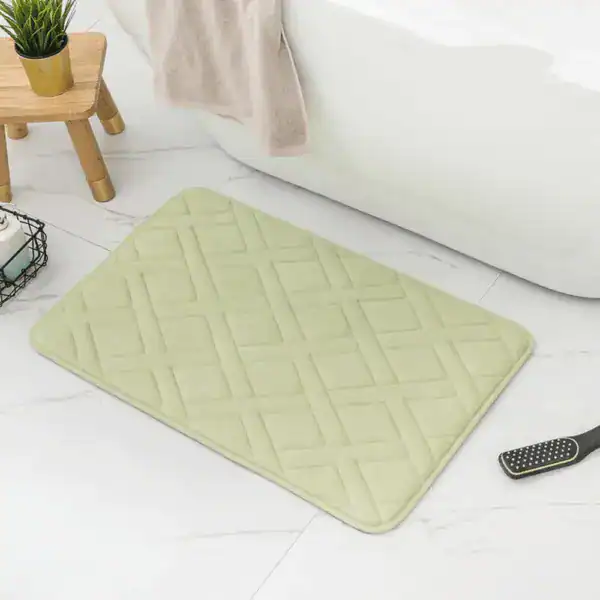 Luxe badmat groot in mintgroen met gestikt patroon voor badkamer.