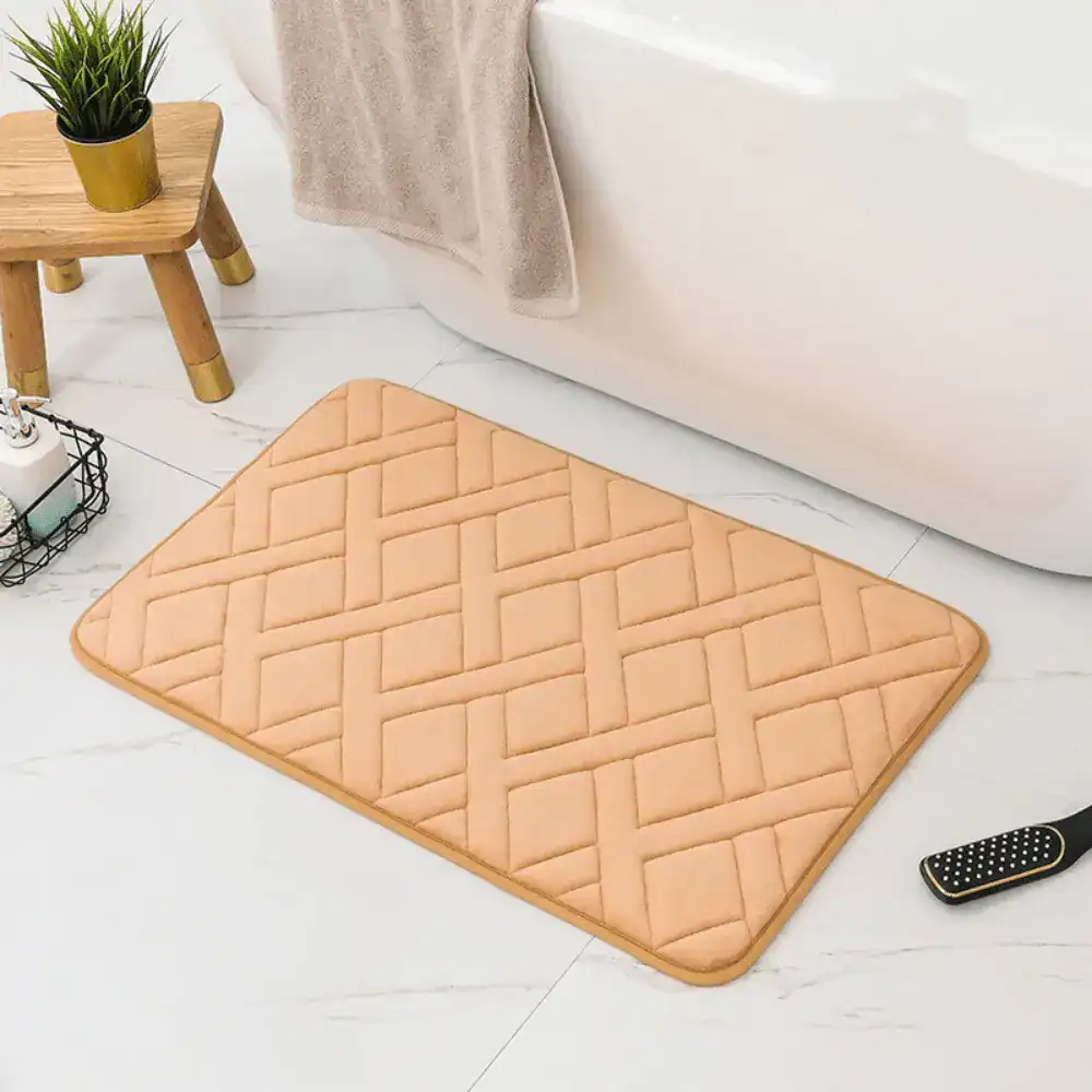 Luxe badmat groot met ruitpatroon, beige kleur, antislip voor badkamer.