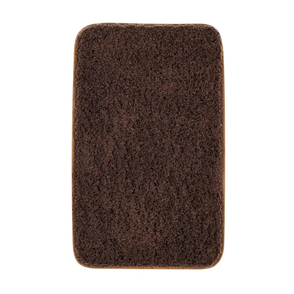 Bruine microvezel badmat met antislip rand, geschikt voor badkamer en douche.