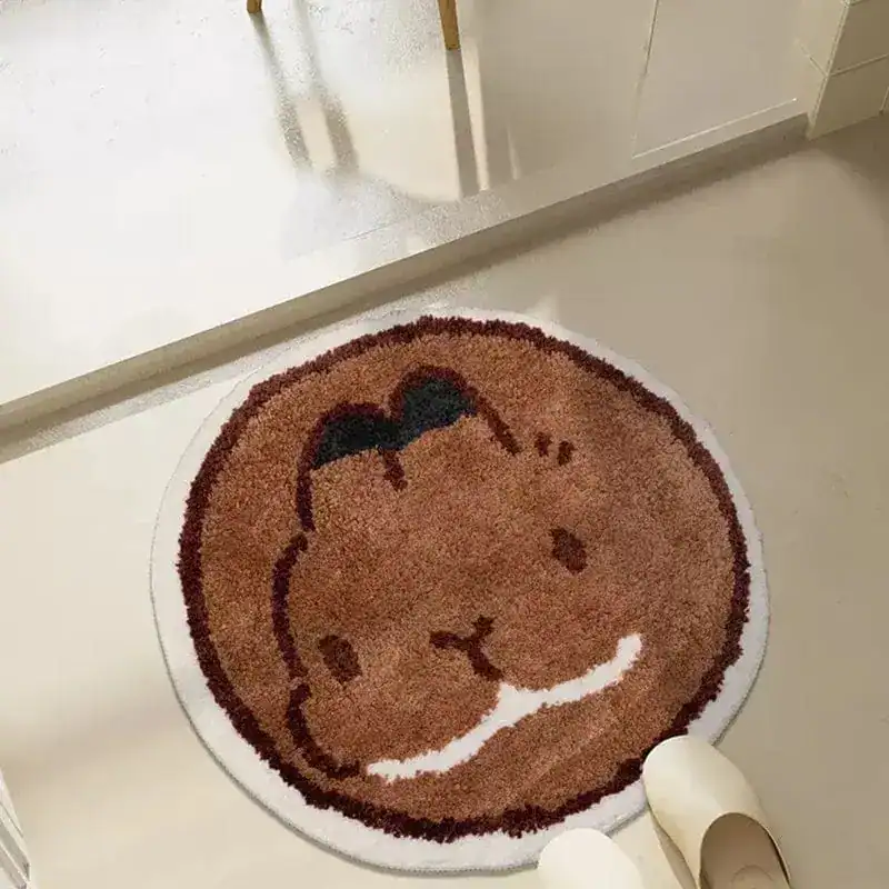 Ronde badmat met glimlachend katje, antislip badkamermat voor bad of douche.