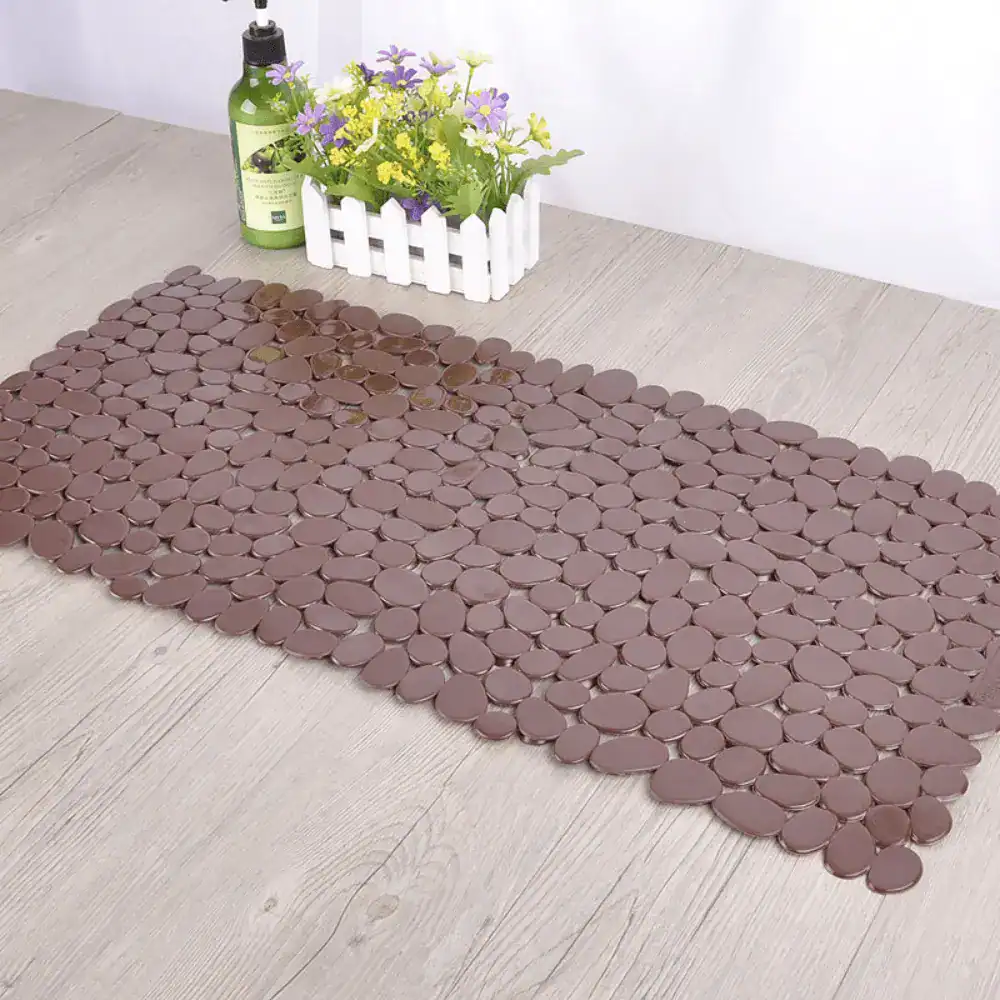 Rubber badmat antislip met stenenpatroon, bruin, voor badkamer.