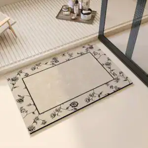 Vrijstaand bad mat met bloemenrand, antislip, badkamermat voor douche en bad.