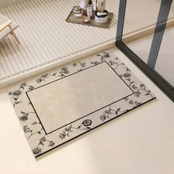 Vrijstaand bad mat met bloemenrand, antislip, badkamermat voor douche en bad.